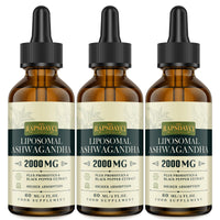2000mg Liposomal Ashwagandha Liquid Drops, Pure High Strength Ashwagandha Root Extract with 7% Withanolides, 5X Concentration, Absorbed Faster Than Capsules, 60ml (Pack of 3)