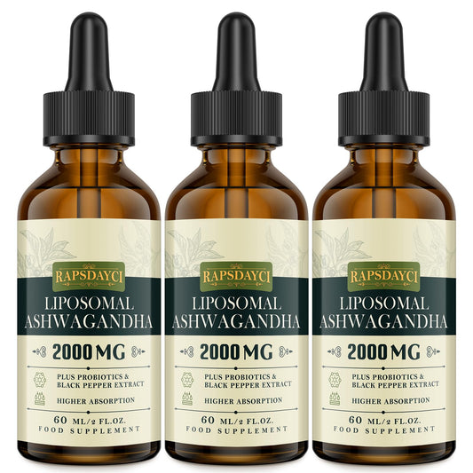 2000mg Liposomal Ashwagandha Liquid Drops, Pure High Strength Ashwagandha Root Extract with 7% Withanolides, 5X Concentration, Absorbed Faster Than Capsules, 60ml (Pack of 3)