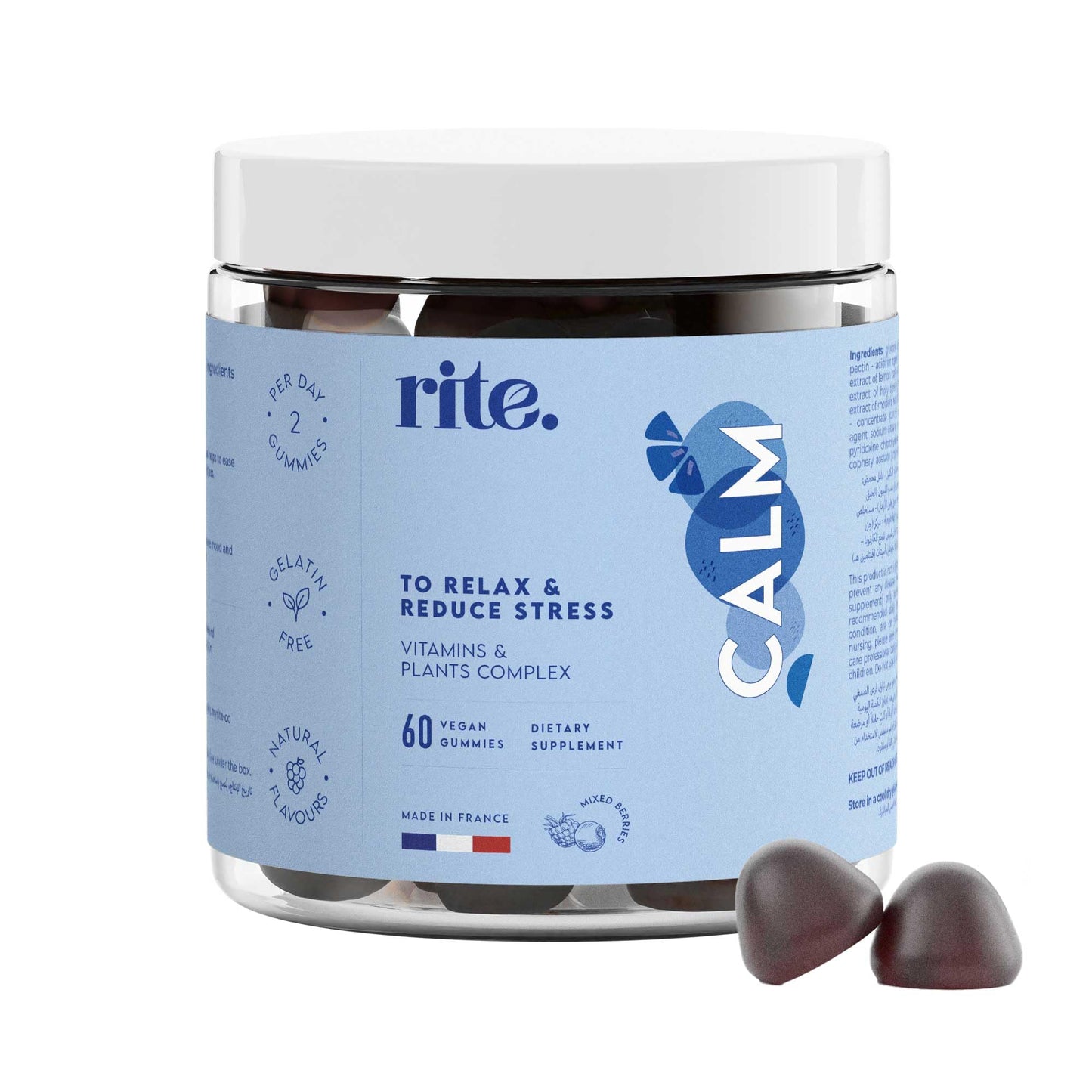 Rite Calm Gummies, Sleep Aid, Melatonin Alternative, Relaxation, Vegan, Natural Adaptogenic Botanicals, L-Theanine, Lemon Balm, Berries Flavour (60 Count,1 Month)