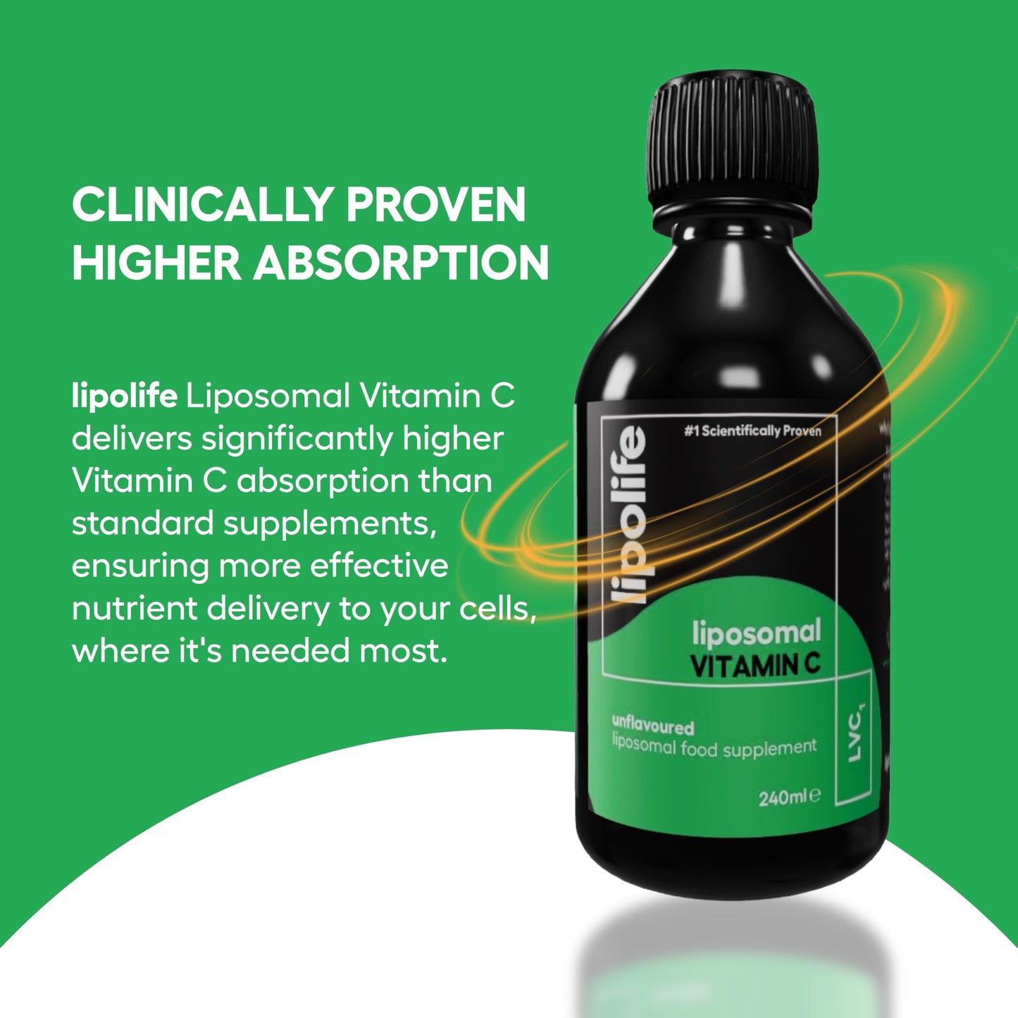 Lipolife lipolife LVC1 Liposomal Vitamin C Liquid 240ml – High Strength - 48 Days Supply, No Tablets, Clinically Proven Higher Absorption, Gluten-Free, Vegan, Immune & Collagen Support Supplement