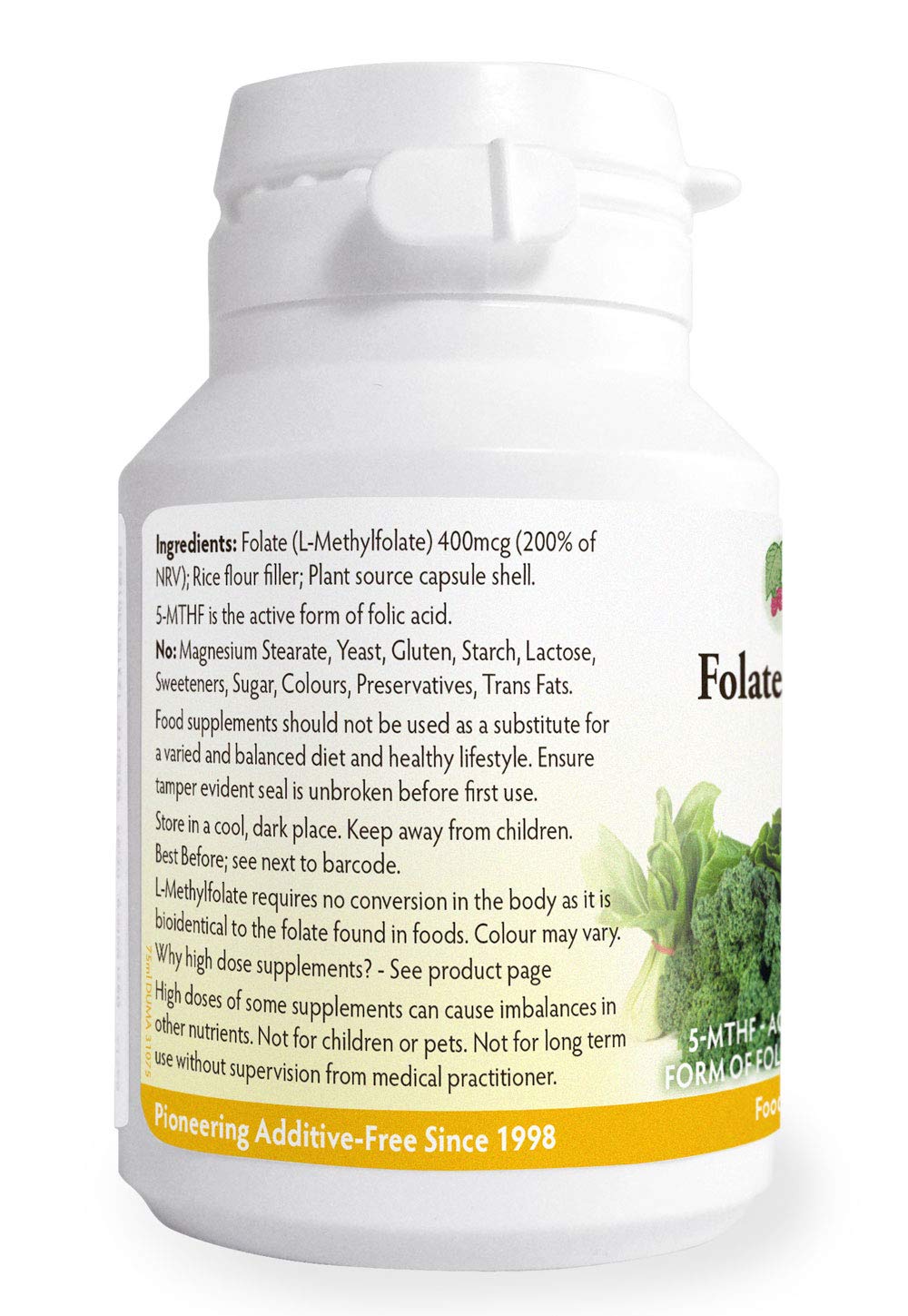 Folate (L-Methylfolate) 400μg x 90 Capsules - 5-MTHF Active Form of Folic Acid/Vitamin B9 - Supports Normal Maternal Tissue Growth During Pregnancy - PRENATAL- Magnesium Stearate Free - Made in Wales
