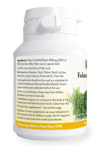 Folate (L-Methylfolate) 400μg x 90 Capsules - 5-MTHF Active Form of Folic Acid/Vitamin B9 - Supports Normal Maternal Tissue Growth During Pregnancy - PRENATAL- Magnesium Stearate Free - Made in Wales