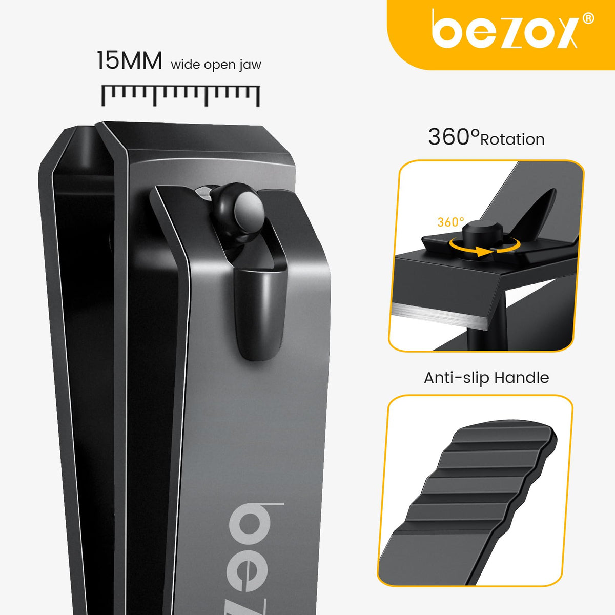 BEZOX Heavy Duty Straight Blade Nail Clippers for Thick Toenails, Professional Stainless Steel Fingernail Toenail Clippers Trimmers - Thick Wide Jaw Toe Nail Clippings