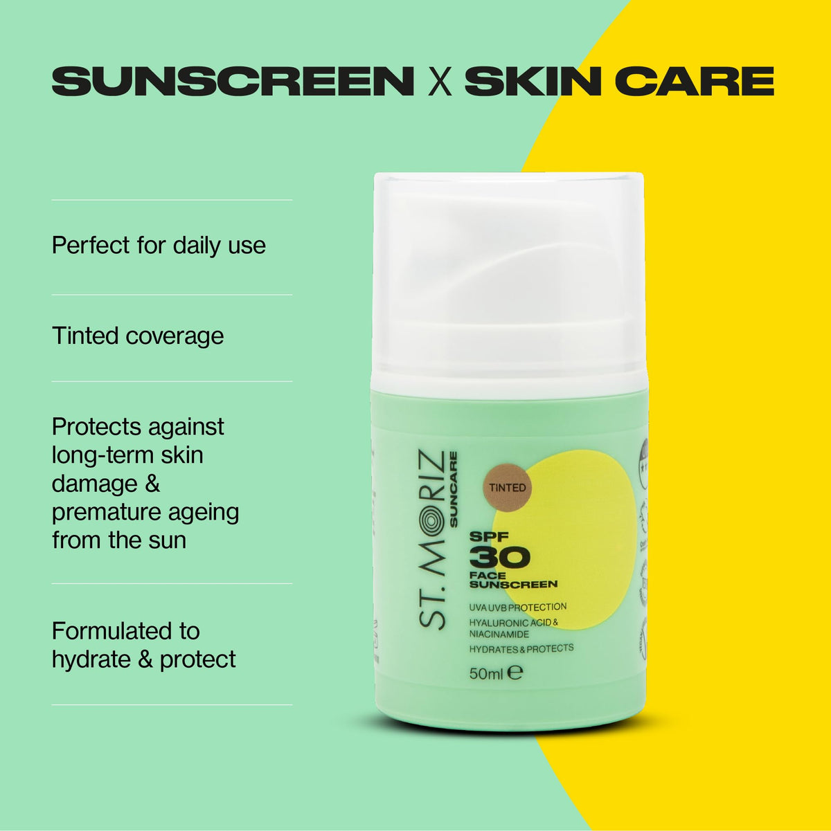 ST. MORIZ St Moriz Suncare SPF 30 Tinted Face Sunscreen | UVA & UVB Protection SPF 30 Daily Use Sunscreen Face Lotion with Tinted Coverage, Hyaluronic Acid & Niacinamide | Dermatologically Tested | Vegan | 50ml