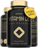SuperSelf Vitamin D3 4000 IU - Vitamin D Tablets High Strength - 180 Softgel Capsules - VIT D Supplement for Strong Bones, Muscles, Teeth, Immune System - High Absorption Cholecalciferol D3 Vitamins 4000IU