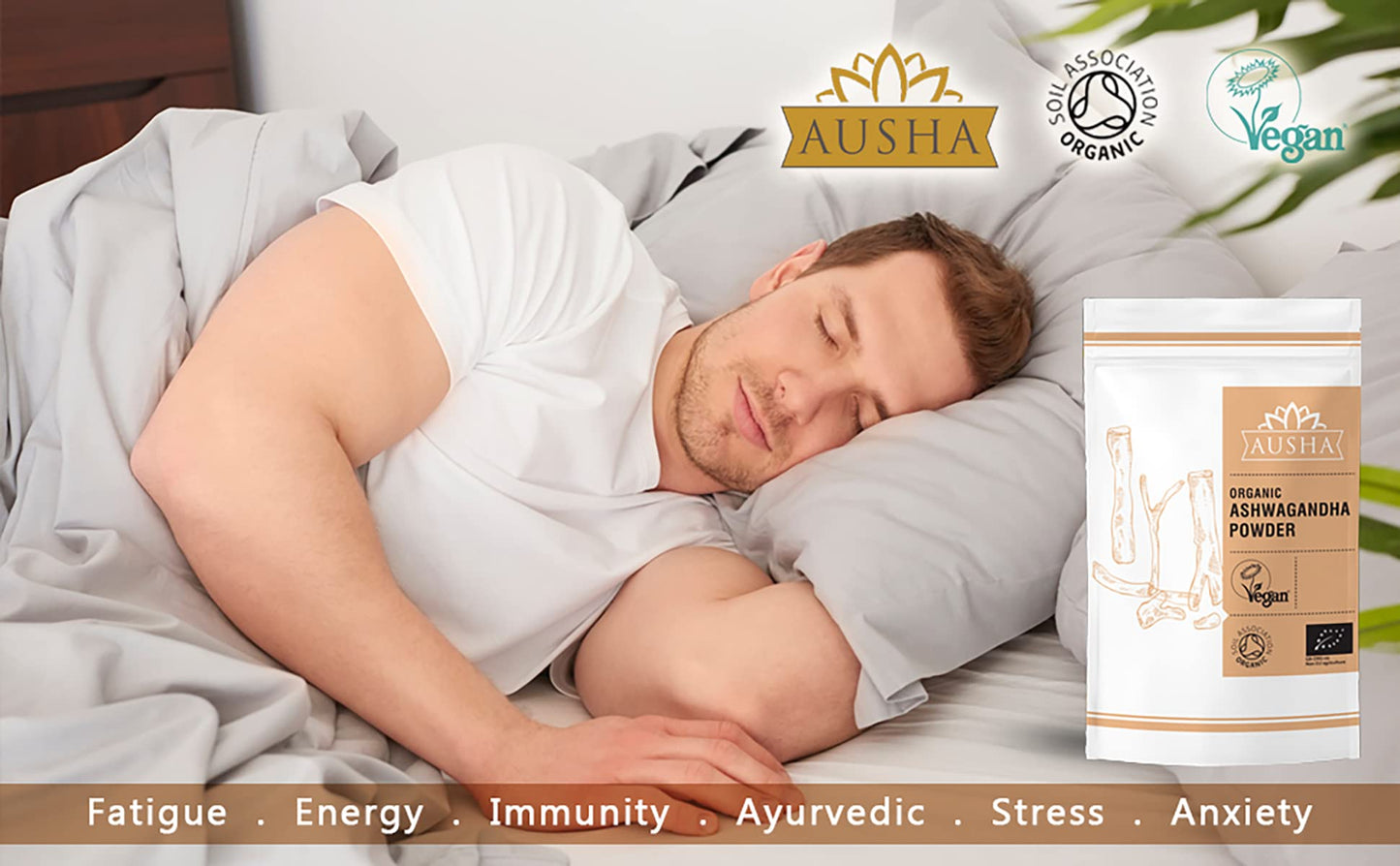 AUSHA Ausha Organic Ashwagandha Powder 500g | Anxiety,Stress & Fatigue Relief, Sleep Aid, Energy Increase,Overall Wellness | Premium Quality
