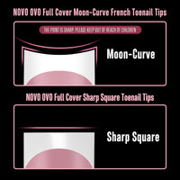 NOVO OVO Halloween Short Toe Nail Tips White French Tip with Moon Curve, BERRY PINK Thick Sharp Square Toenail Extension, Soft Gel False Nail Kit, Need Glue Builder Gel Top Coat x15 Sizes 240 pcs