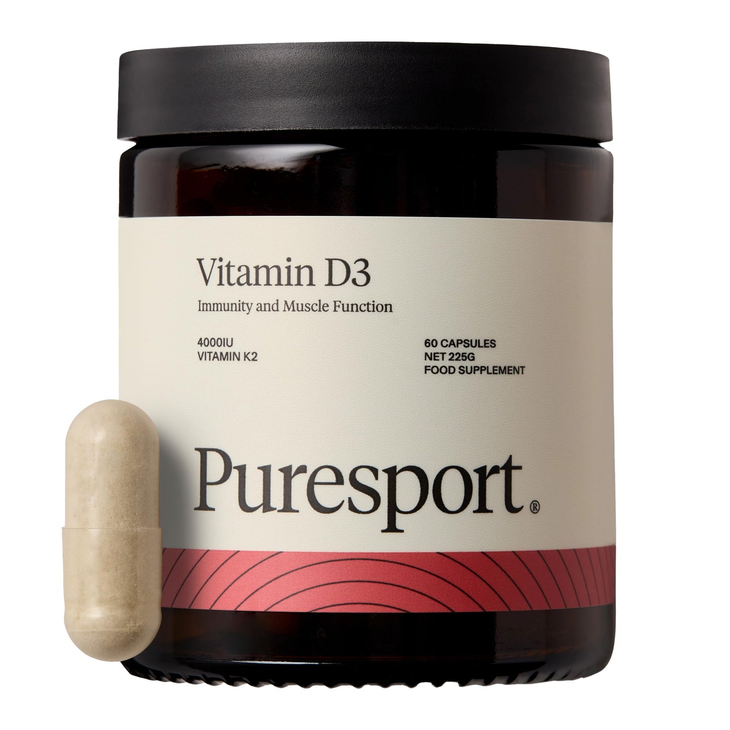 Puresport 4000IU Vitamin D3 + K2 Vegan Supplement, 60 Daily Capsules