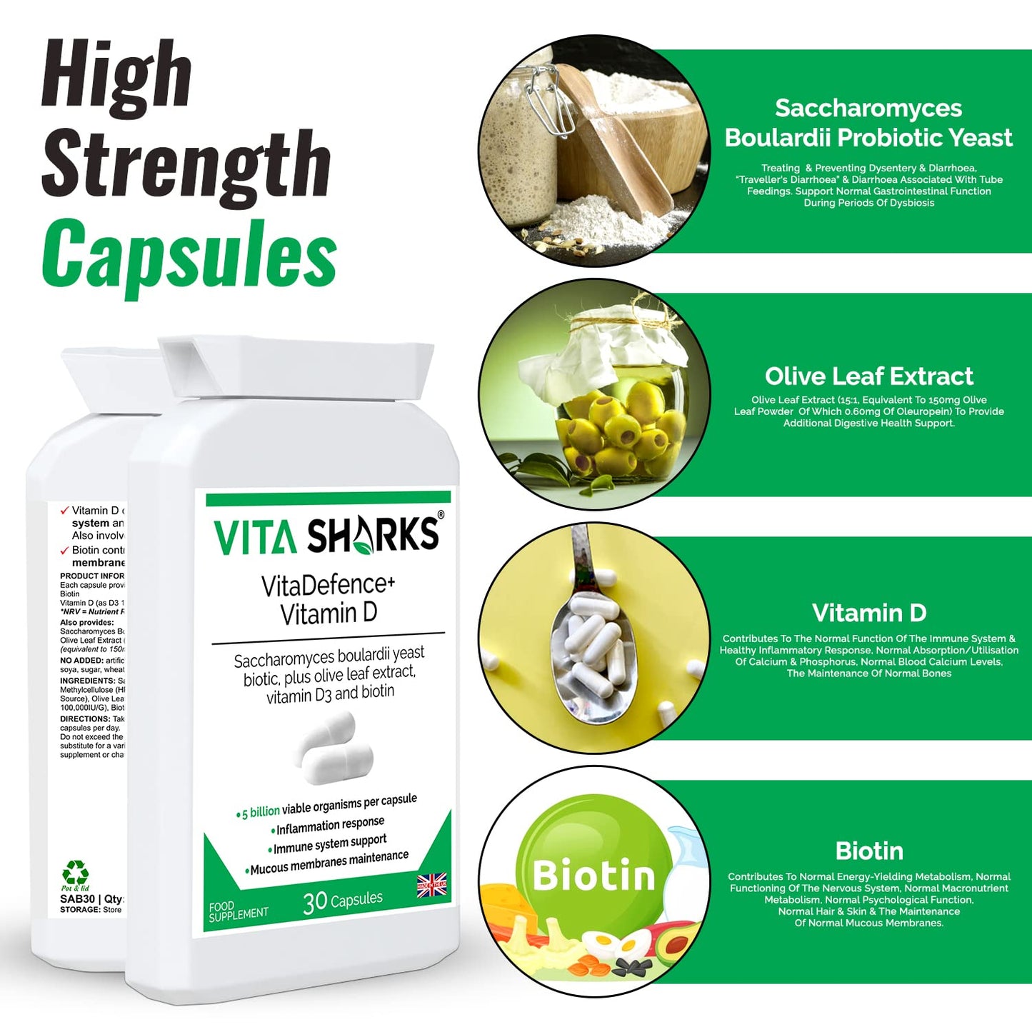 VitaDefence+ Vitamin D Complex - Immune Defence Boosting Formula | Biotin to Support Healthy Blood, Calcium, Bones, Muscle, Teeth & Organs | Saccharomyces boulardii Yeast