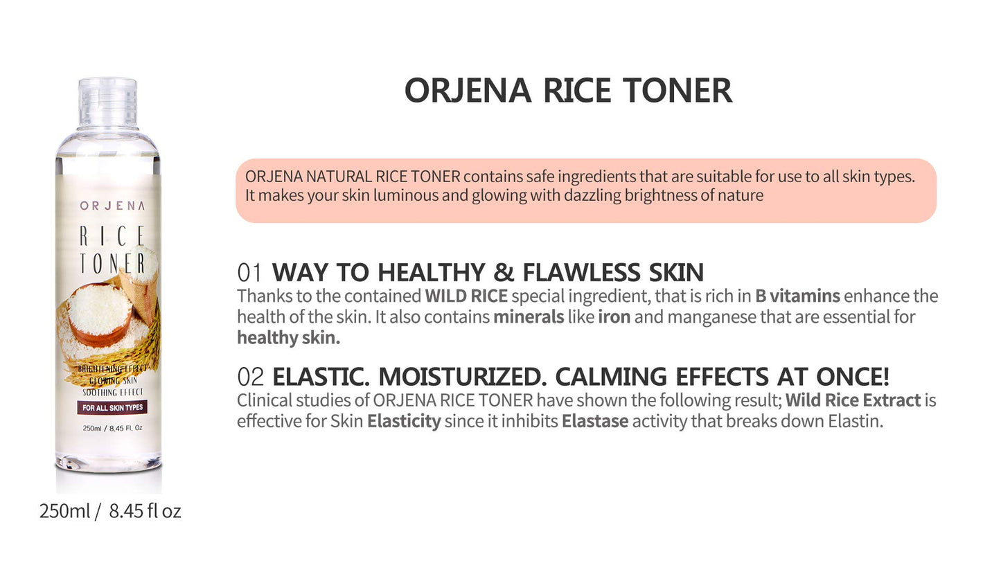 ORJENA Rice Natural Toner - Brightening Effect, Glowing Skin, Soothing Skin - For All Skin Types, 250ml Net Wt