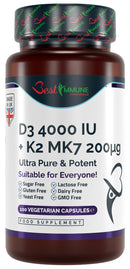 Vitamin D3 4000IU + K2 MK7 200mcg Natural Premium Quality 100 Capsules Immune Support Perfect Proportions Maximum Absorption