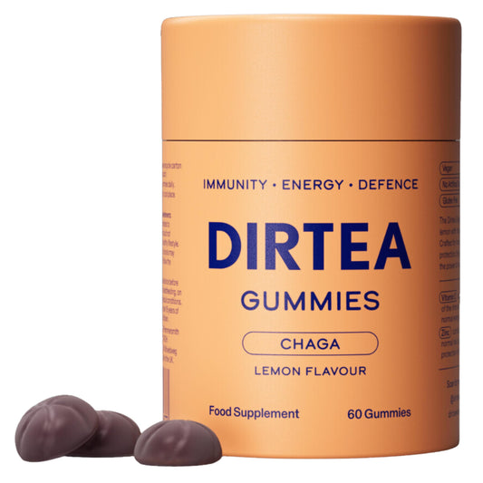 DIRTEA 60 Chaga Mushroom Gummies | 3,000mg / Serving | Vegan, Natural & Sugar Free | Vitamin C & Zinc | Immunity & Energy Supplement | 60 Gummies (30 Servings) - Lemon Flavour