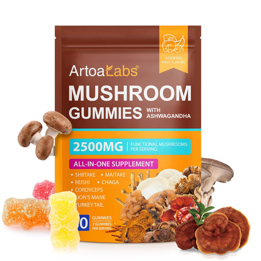 Tiuedu Super Mushroom Gummies with Ashwagandha, Lion's Mane, Reishi, Cordyceps & Chaga - All in One 2500mg Functional Mushrooms Enhance Immunity & Energy, Boost Vitality Overall Health 80 Gummies