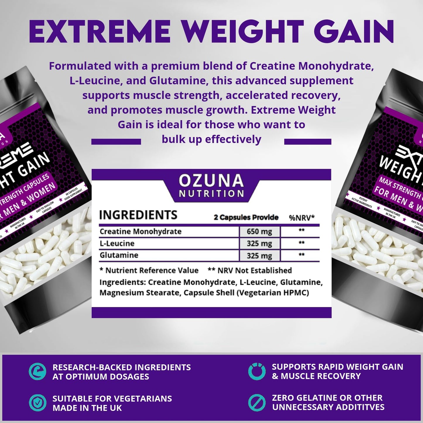 OZUNA NUTRITION Extreme Weight Gain Anabolic & Appetite Stimulant Bundle – Weight Gainer for Women & Men - Fast Mass Gainer Supplement & Muscle Growth Pills – Made in the UK