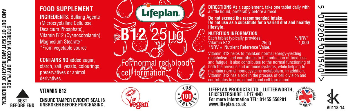 LIFEPLAN Lifeplan Vitamin B12 25 ug 100 Tablets