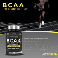 Nutrivized BCAA - 1800mg - 2:1:1 Branched Chain Amino Acid with L Glutamine - Vitamins B6 - Pre Workout for Men & Women - Vegan - Muscle Growth - Recovery - 90 Capsules - Made in The UK