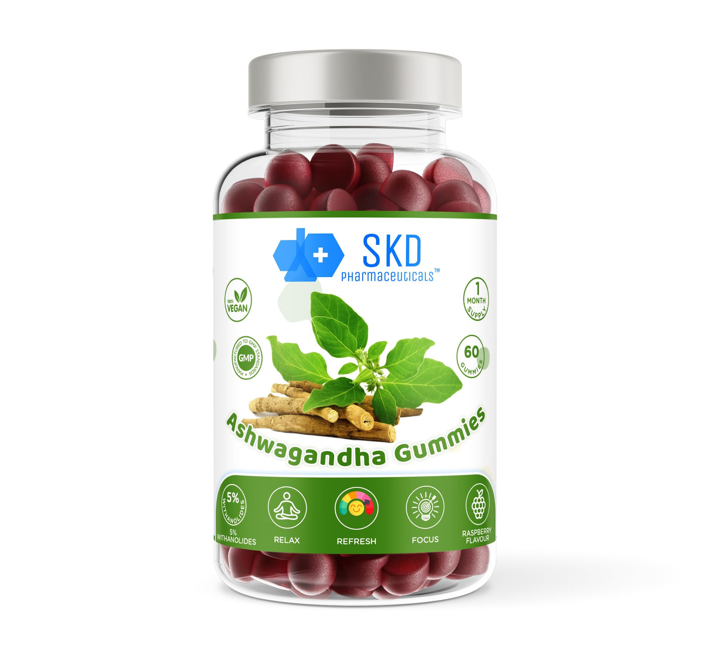 SKD Pharmaceuticals Ashwagandha | 1200mg | High Strength | 60 Vegan Gummies | 5% Withanolides | Trusted British Pharmaceuticals UK Made (60)