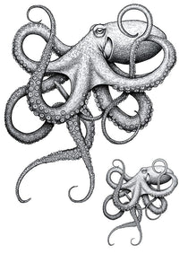 Matching Octopus Wrap Temporary Tattoo – Large 16x14cm + Small 8cm Realistic Tentacle Design for Hand & Arm – by Inkwear