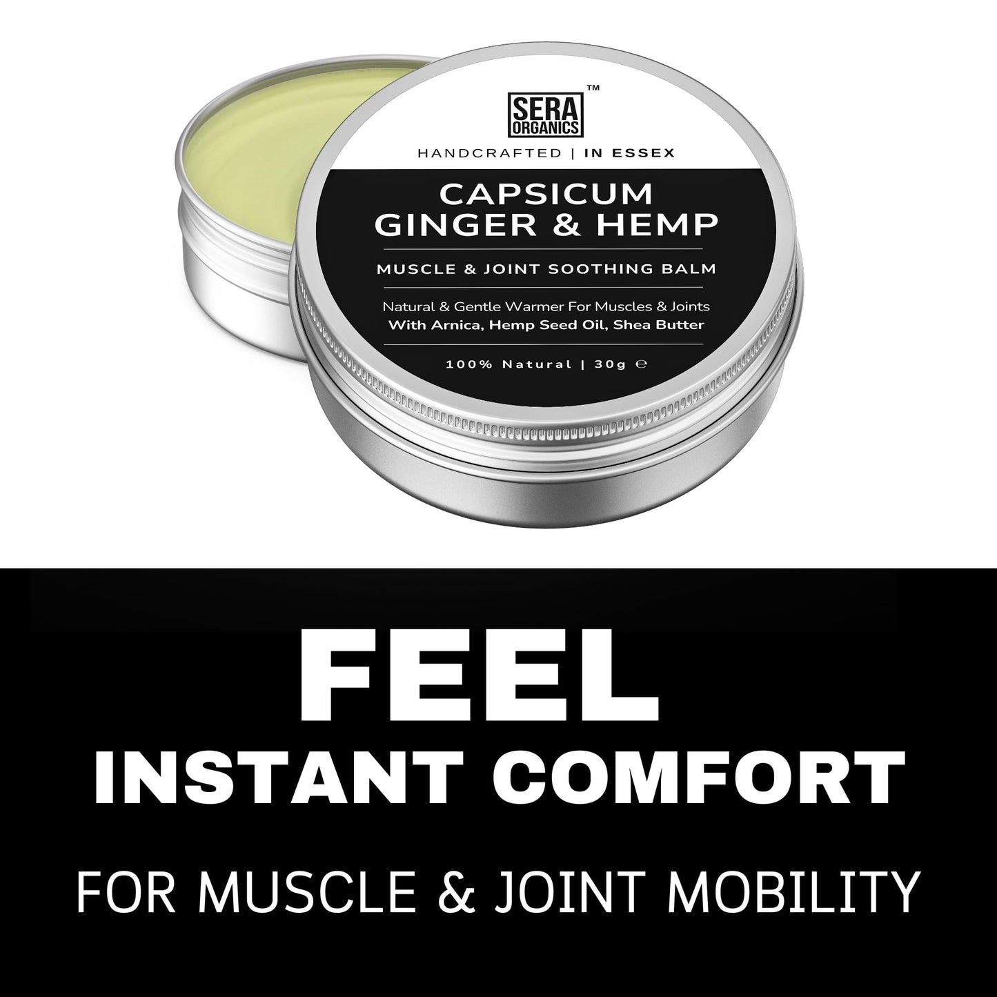 Capsicum & Ginger Warming Cream – Hemp, Arnica & Black Pepper | Muscle & Joint Soother | Natural Heat Rub for Stiffness & Recovery | Handcrafted in The UK by Sera Organics (30g)