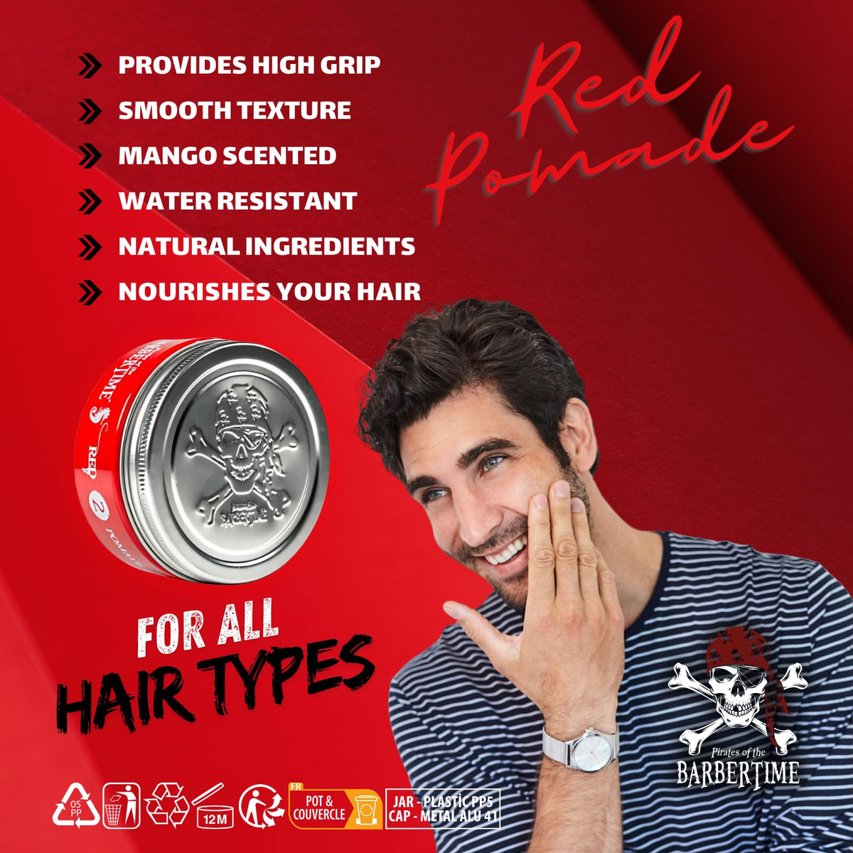 BarberTime BARBERTIME Hair Styling Aqua Wax | No2 Red Pomade Shine Look | Long Lasting Gel Formula Strong Hold 150 ml