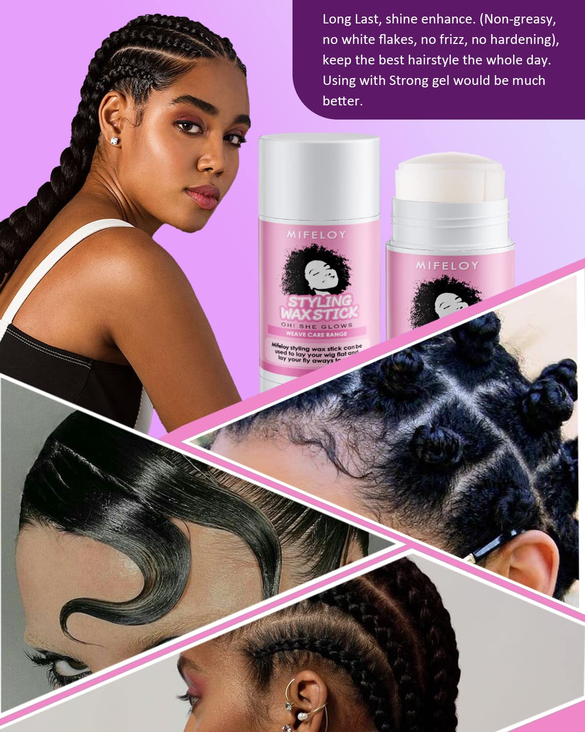 Mifeloy Hair Wax Stick 113g, Hair Pomade Tamer for Smoothing Flyaways Edge Control Taming Frizz Hair, Lasting Styling Cream Gel, Women Slick Back Hair Glue Stick, Mini Bed Head Waxes Stick for Wig