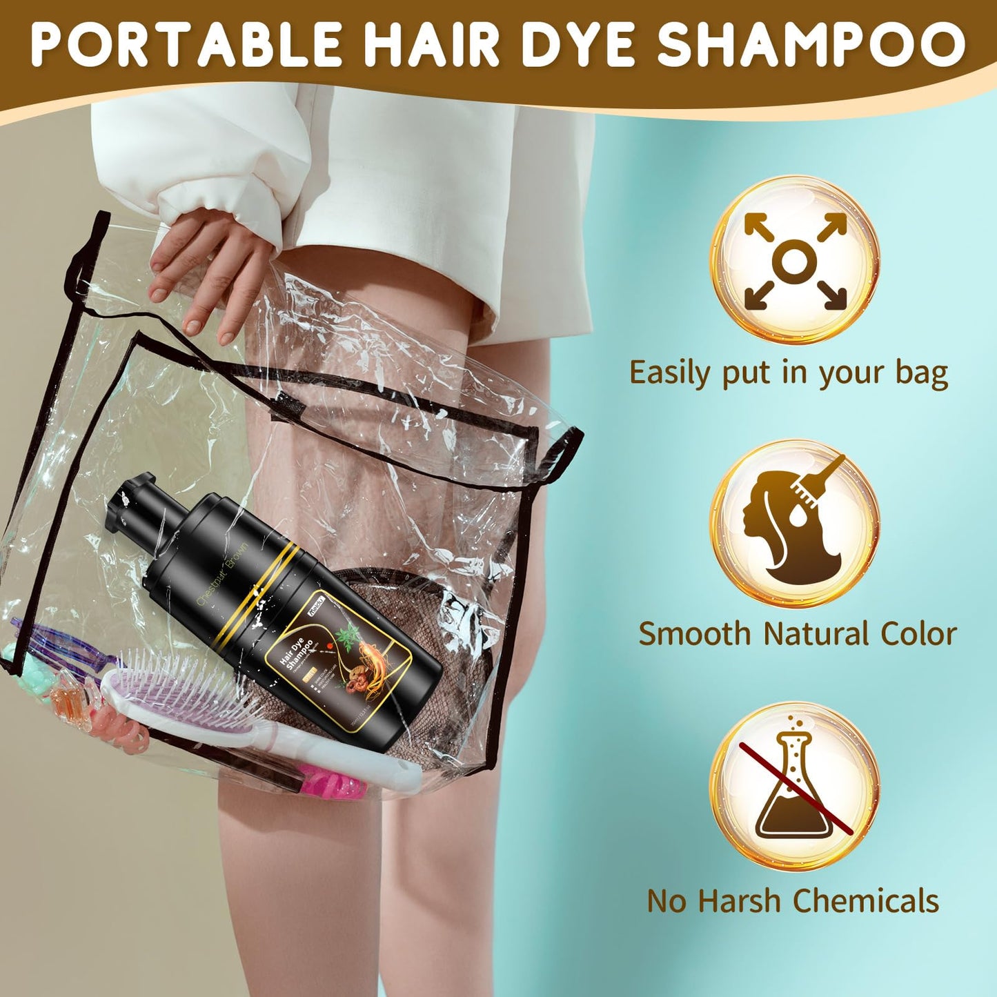 IIIMEIDU Black Hair dye Shampoo 3 in 1, Natural Hair Color Shampoo for Gray Hair, Herbal Hair Dye Shampoo for Women and Men 100% Grey Hair Coverage,350ml (Chestnut brown)