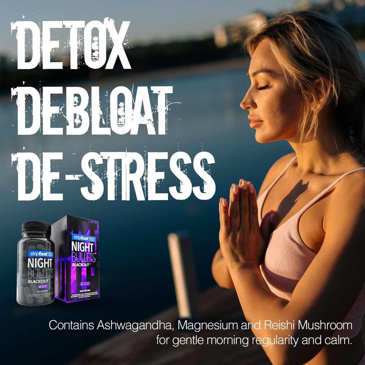 stripfast5000 Weight Management Support + Relaxation Capsules, Stimulant-Free for Women & Men, Night Bullets Blackout