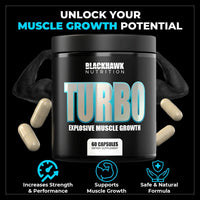 Blackhawk Nutrition Turbo Muscle Support Formula with Turkesterone & Beta Ecdysterone - Ideal Muscle Mass Synthesis to Improve Strength & Muscle Development – 60 Capsules Pack