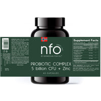 NFO Probiotic Complex 5 billion CFU + Zinc [60 Capsules] Natural High-Dose Complex of Probiotics with Zinc for the Immune System, Skin, Hair, Nails, Teeth, Bones, Made in Finland