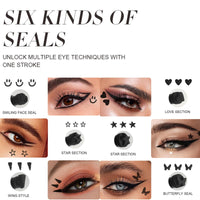 Sitovely Double-headed Liquid Eyeliner Stamp Pencil Set, 6PCS Winged Black Eyeliner Pen for Women, Eyeliner Stencils Long-Lasting Tattoo Makeup-Triangle,Star,Heart,Smiley,Butterfly (B, M)