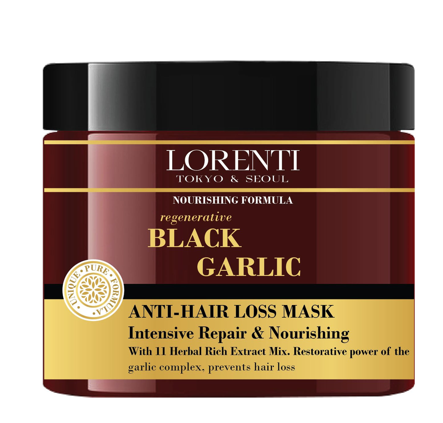 Lorenti Deep Conditioning Hair Mask 500 ml | For Dry, Damaged, Dense & Frizzed Hair | Contains Vitamin B7 & Proteins to Balance & Moisturize Hair | 16.9 Fl Oz (Black Garlic)
