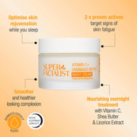 Super Facialist Vitamin C Overnight Resync Night Cream, SleepSmart Complex, Shea Butter, Licorice Extract, Radiant & Youthful Skin, Vegan Friendly, 50ml