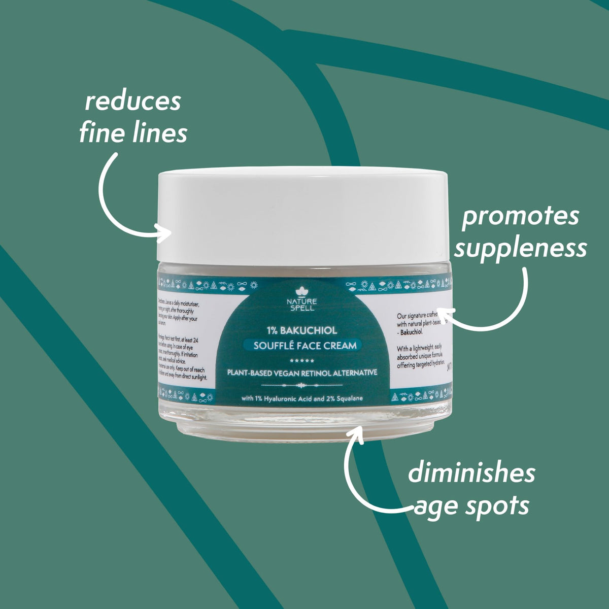Nature Spell 1% Bakuchiol Face Cream, Retinol Anti-Ageing Moisturiser, Helps Reduce the Appearance of Fine Lines & Wrinkles, Deep Hydration for Normal, Dry & Mature Skin, Vegan Skincare, 100 ml
