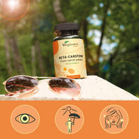 Vegavero Beta Carotene | 180 Capsules | Tan Accelerator | 100% Natural Source of Vitamin A | NO Additives, Lab-Tested | Vegan