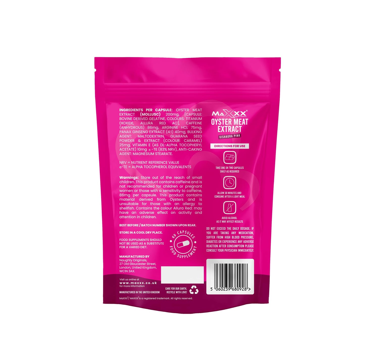 MaXXX Vishagra Pink : 60 Capsules : Oyster Meat Extract, L-Arginine & Ginseng.