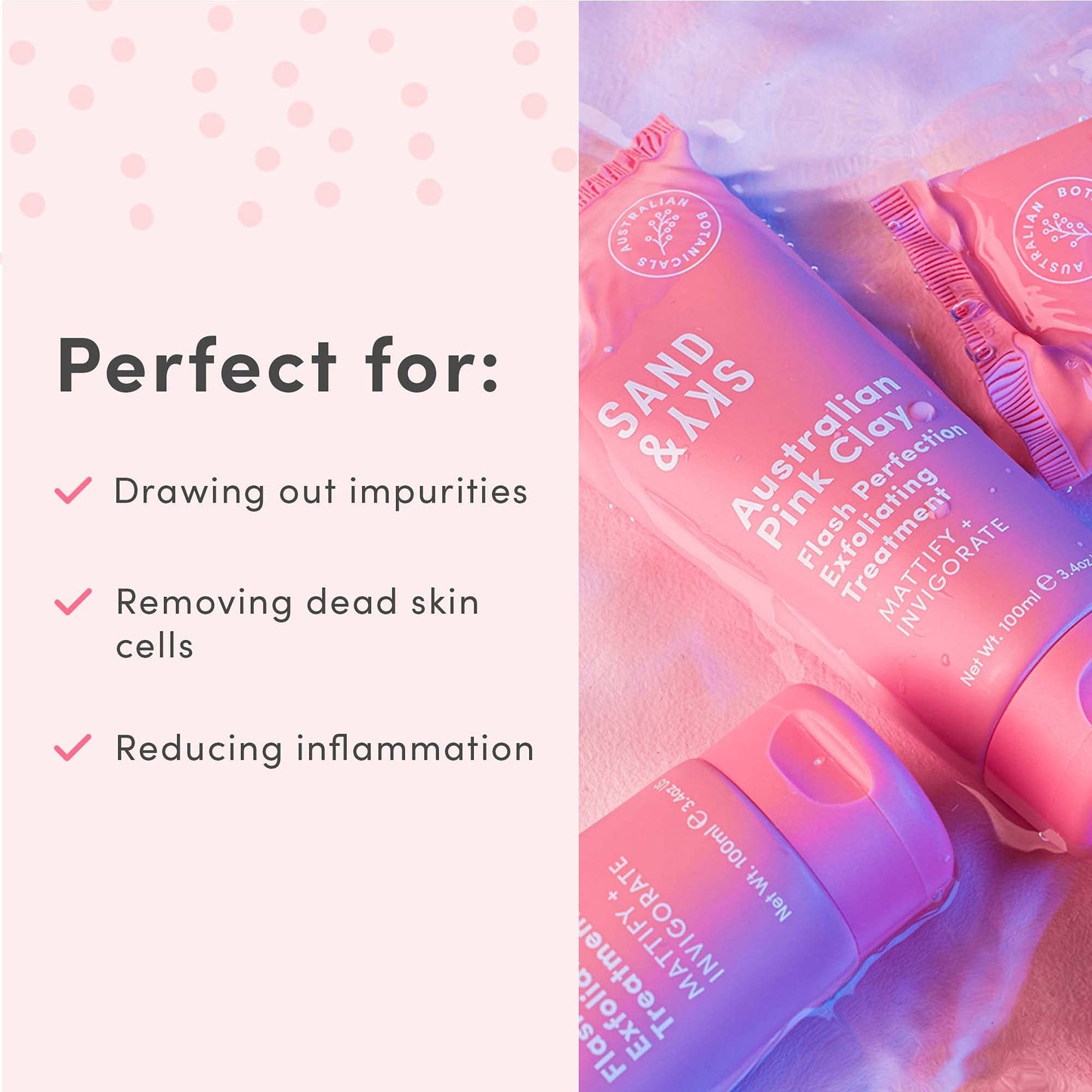 Sand & Sky Australian Pink Clay Exfoliating Face Scrub with AHA & Pearl Powder - Gentle Physical & Chemical Exfoliant for Smooth Skin, Reduces Texture