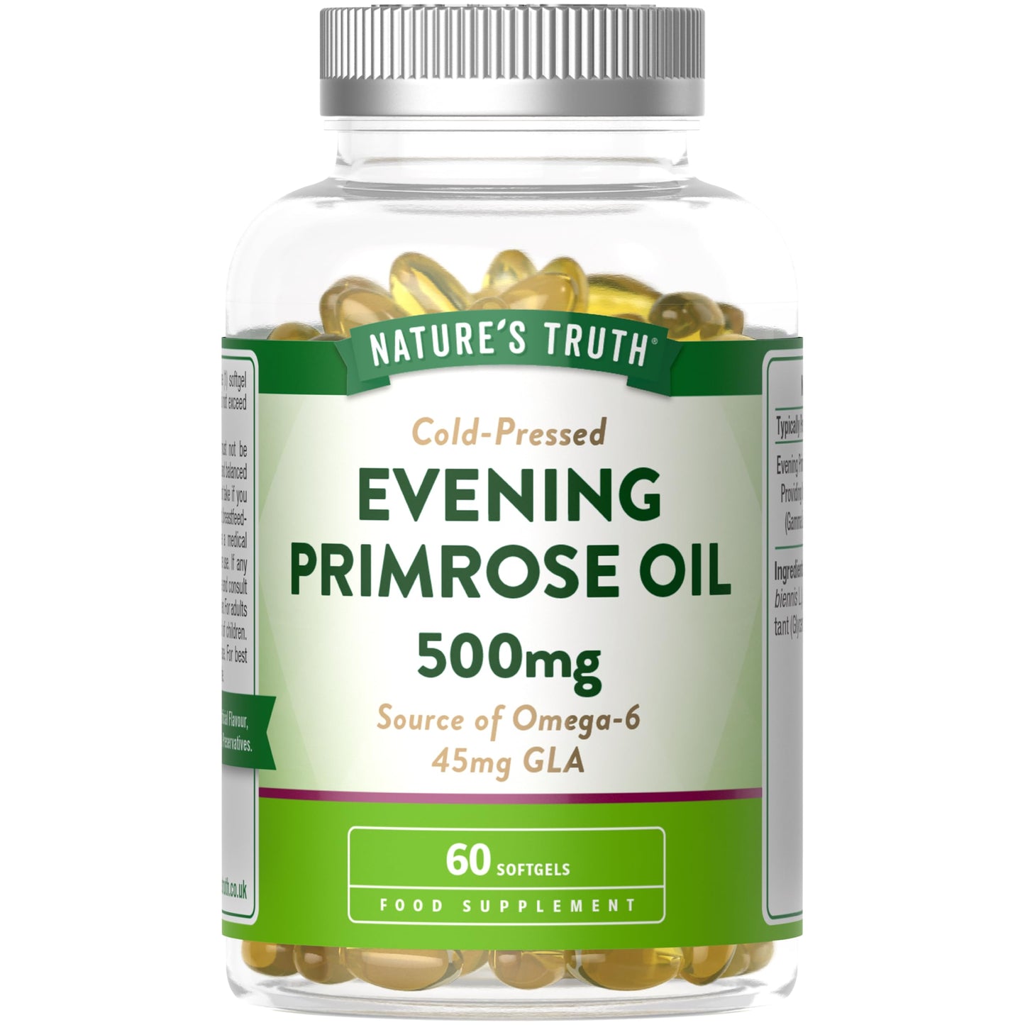Evening Primrose Oil 500mg | High Strength Softgel Capsules | Source of Omega 6 and GLA | Cold-Pressed | 60 Count | Nature's Truth