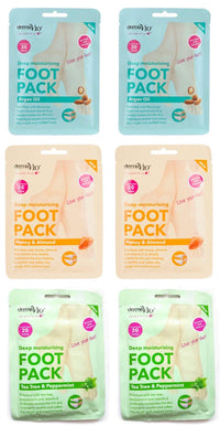 Derma V10 Foot Pack Mask (6 Pack) Deep Moisturising (Tea Tree & Peppermint, Honey & Almond, Argan Oil)