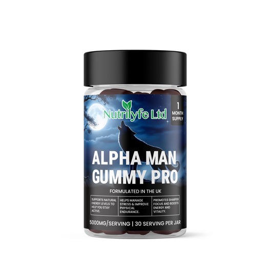Alpha Man Gummy Pro - Powerful 5-in-1 Blend with Shilajit, Ashwagandha, Rhodiola, Red Ginseng & Maca Root | Vegan, Halal, Gluten-Free, Non-GMO | GMP & ISO Certified | 60 Gummies.