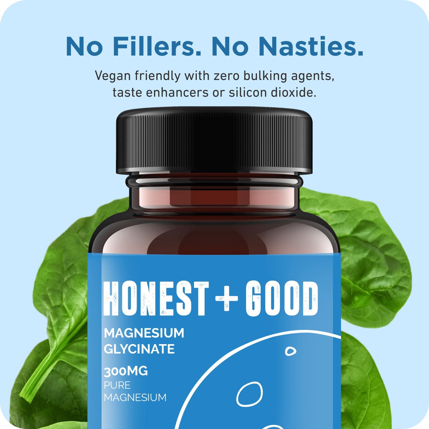 Honest + Good Magnesium Glycinate 750mg Capsules | 150mg Elemental | 3 Month Supply | High Strength & Absorption Supplement | Pure & Natural Vegan Ingredients with No Fillers | Small Batch & UK Made