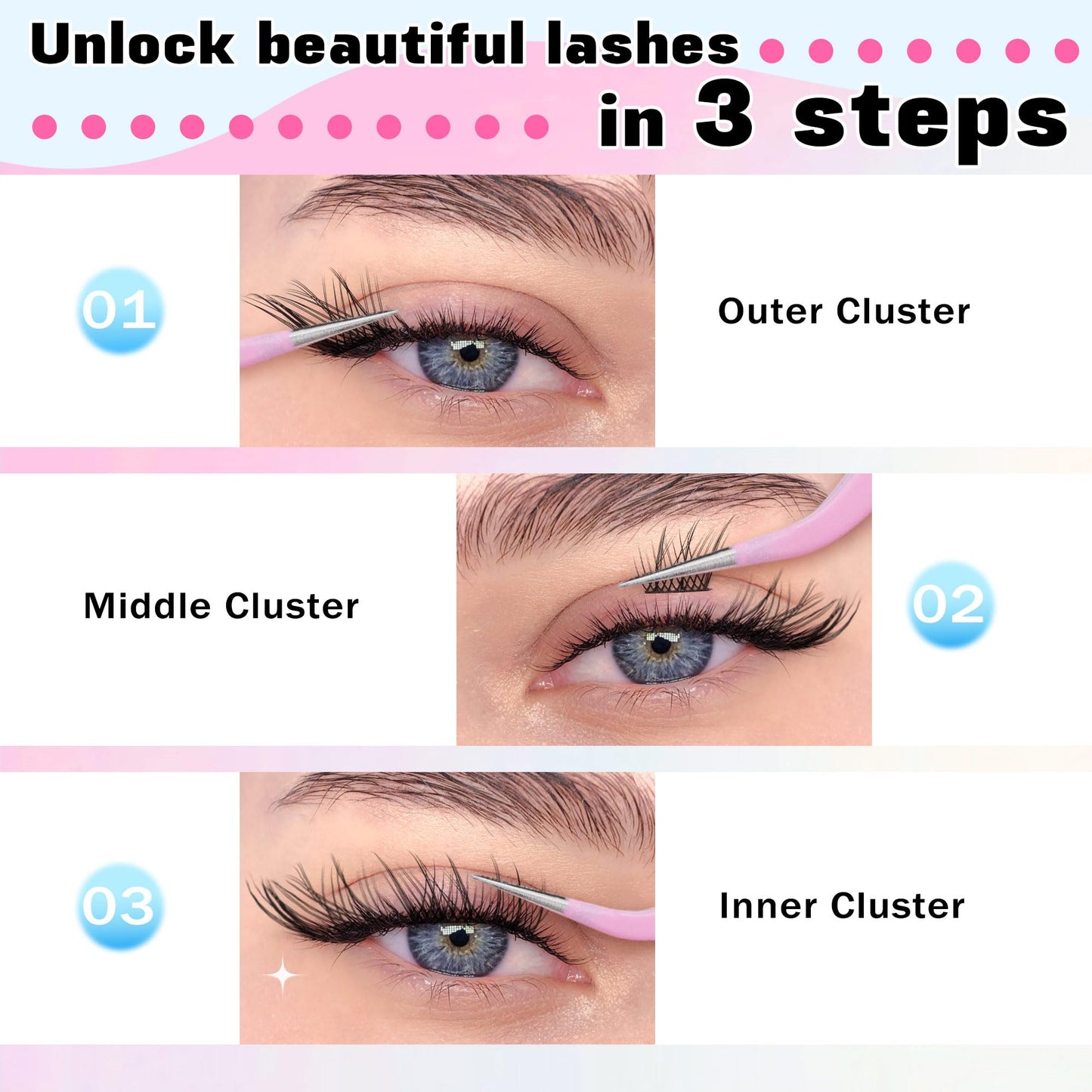 Cat Eye Cluster Lashes Natural Individual Eyelashes 14mm Fox Eye Lash Clusters CC Curl Left Right Wispy Eyelash Clusters Russian False Lashes Individual Cluster by TOOCHUNAG