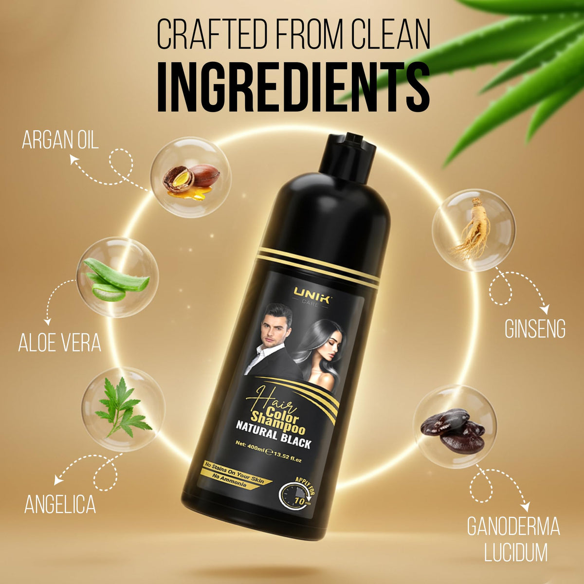 UNIK Care Hair Dye Shampoo Black 400ml – 3-in-1 Hair Color, Shampoo & Conditioner – Long-Lasting Natural Black Hair Shampoo for Men & Women – Covers Grey Hair Instantly – Ammonia-Free