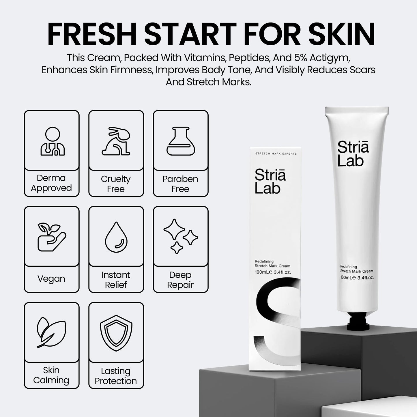 Stria Lab Stretch Marks Removal Cream for Women & Men, 12 Week Cycle – Peptide and Vitamins Stretch Mark & Scar Cream for Reduction in Stretch Marks, Improves Elasticity and Firmness. Award Winning.