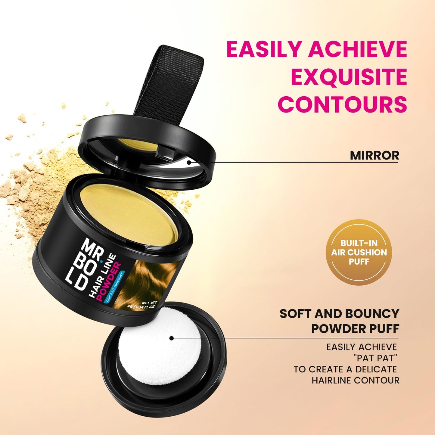 Mr.Bold Hairline Powder Dark Blonde 10g Instant Root Touch Up & Grey Coverage, Natural Hairline Concealer for Thinning Areas, Sweat Resistant & Windproof, Root Cover up for Women & Men
