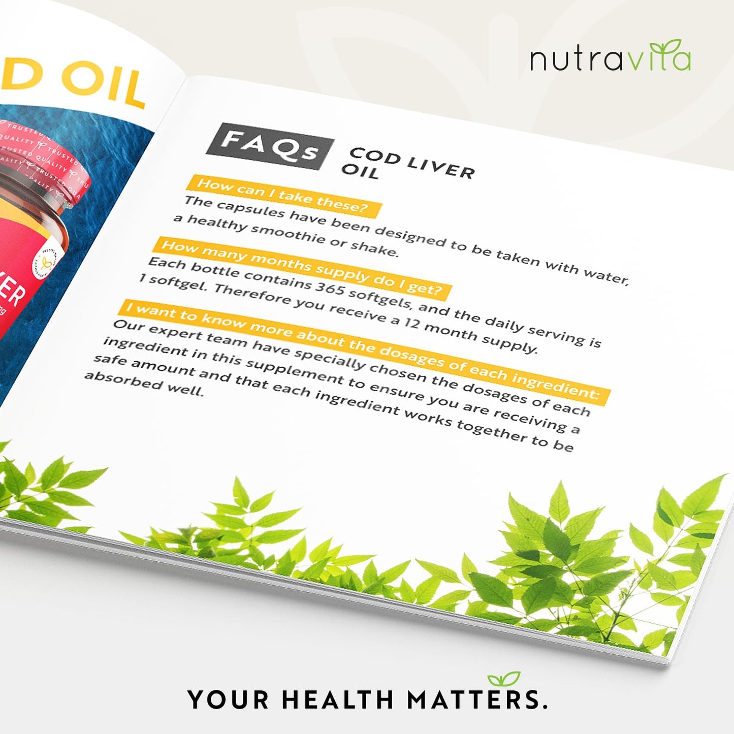 Nutravita Cod Liver Oil 1000mg - 365 Softgels of Premium Fish Oil - Rich in High Strength Omega 3, Vitamins A, D, E & Garlic Oil - Supports Heart & Brain Health - Made in The UK