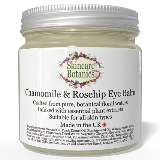 Skincare Botanics Organic & Natural Rosehip & Chamomile Eye Balm | Pure Plant Botanicals & Essential Skin Oils | Large 60 g. Glass Jar | Made in U.K.