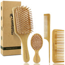 Combetter Bamboo Hair Brush & Comb Set, Scalp Massager, Detangling for Hair Growth