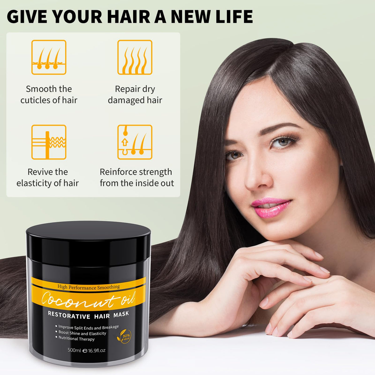 Ingbear Hair Mask for Dry Damaged Hair, Deep Conditioning Treatment with Coconut Oil & Keratin, Moisturising Hair Repair Mask for Coloured, Curly, Frizzy & Bleached Hair, 500ml