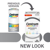 Centrum Advance Multivitamin Tablets for Men and Women, Vitamins with 24 Essential Nutrients, including Vitamin C, D, and Zinc, 100 ct (Packaging and Tablet colour may vary slightly)