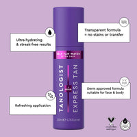 Tanologist Water, Extra Dark (200ml) Hydrating Self Tanning Water, Natural Ingredients & Vegan, Dermatologist Approved, Clean Ingredients & Vegan